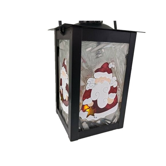 Stained Glass Christmas Lantern for Candles Santa Clause Iced Glass Background - Picture 3 of 5